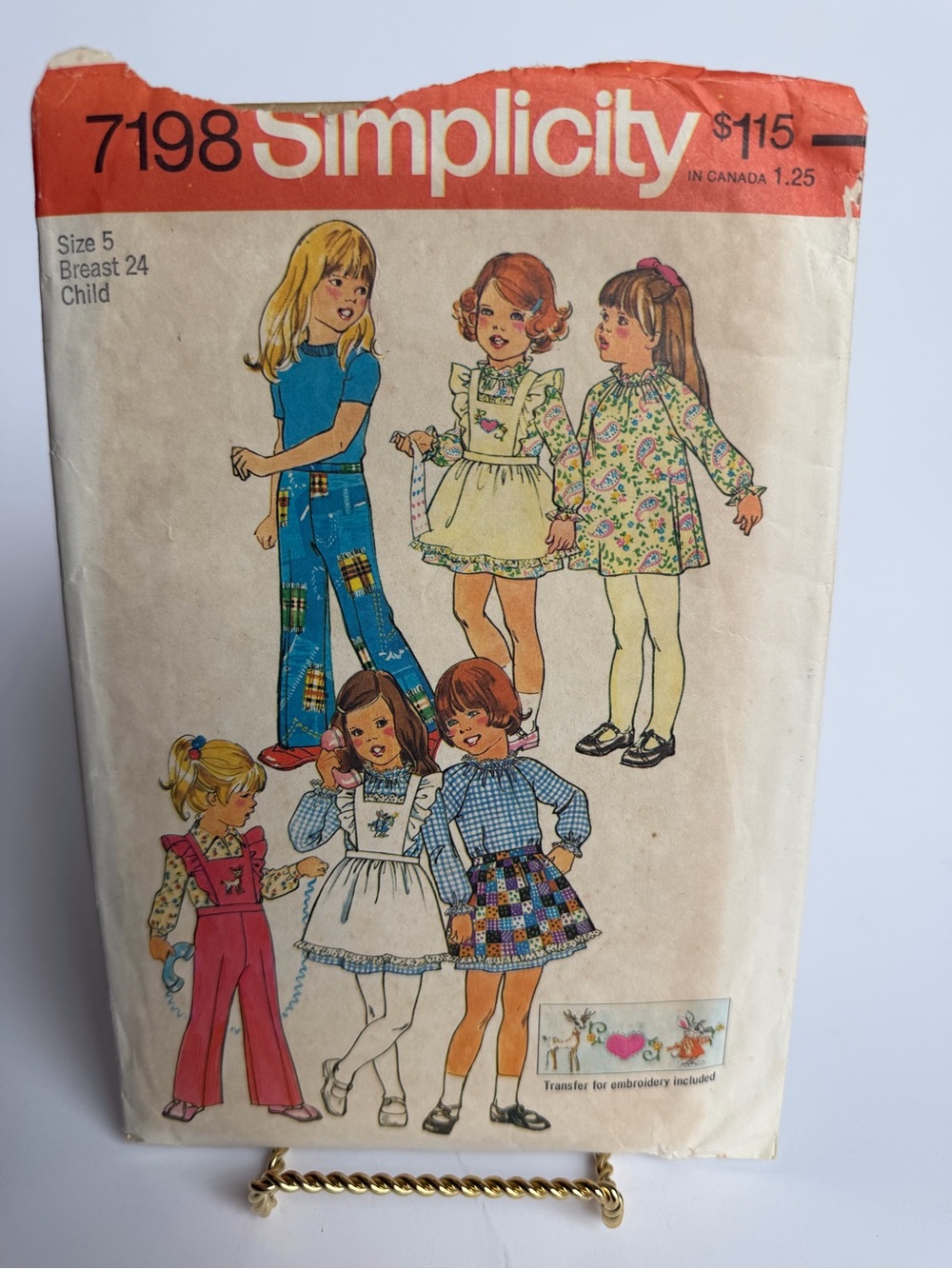 Vintage Simplicity 7198 Sewing Pattern Child Size 5 Dress Pinafore Pants